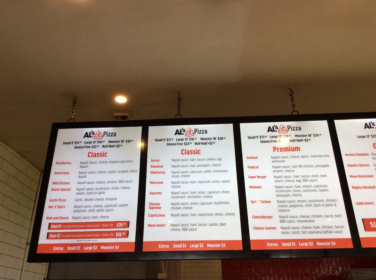 Menu, Al's Pizza