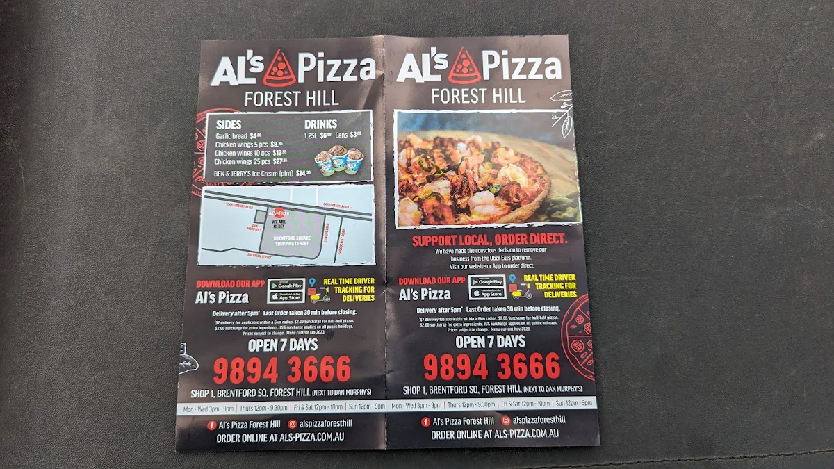 Menu, Al's Pizza