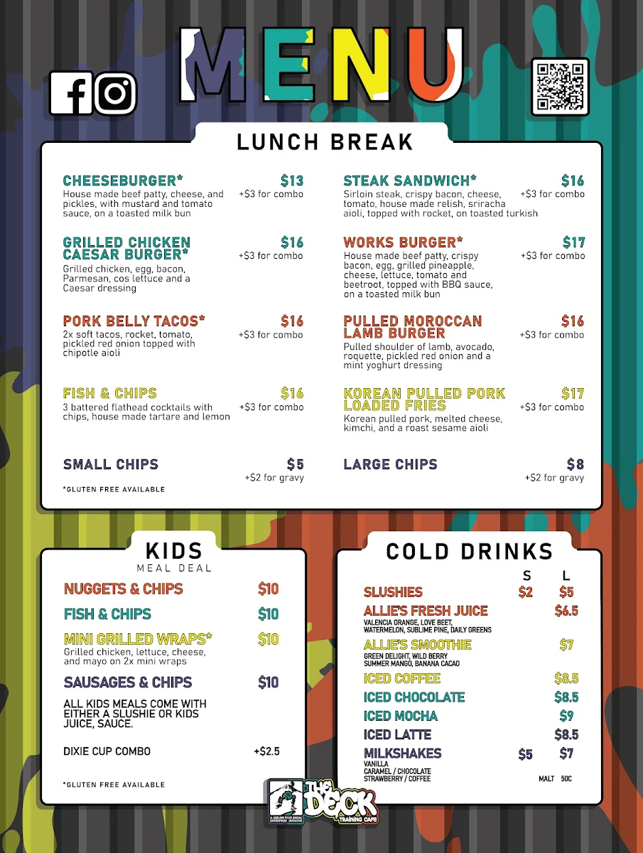Menu, The Deck Cafe - A Joblink Plus Social Enterprise Initiative