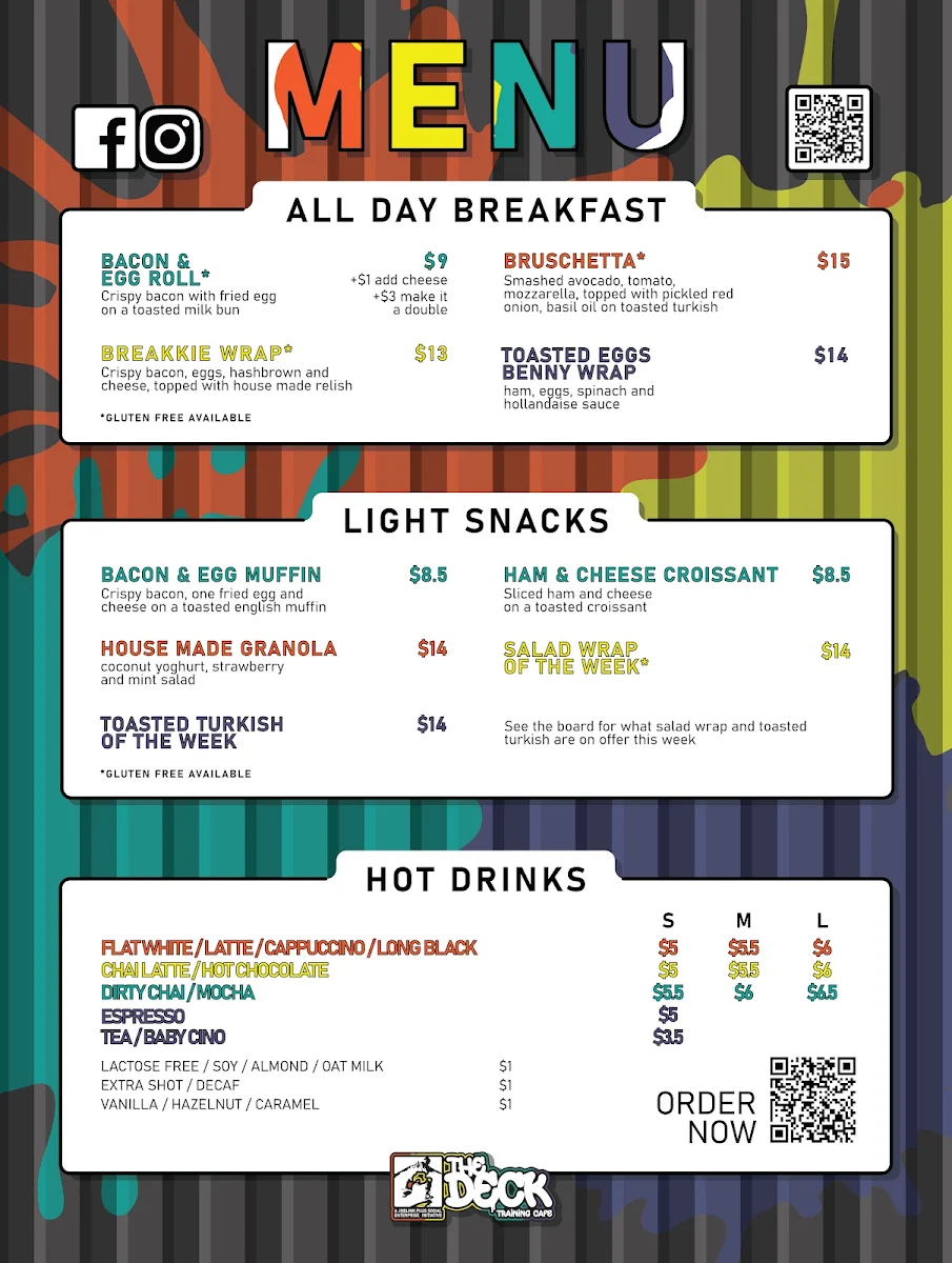 Menu, The Deck Cafe - A Joblink Plus Social Enterprise Initiative
