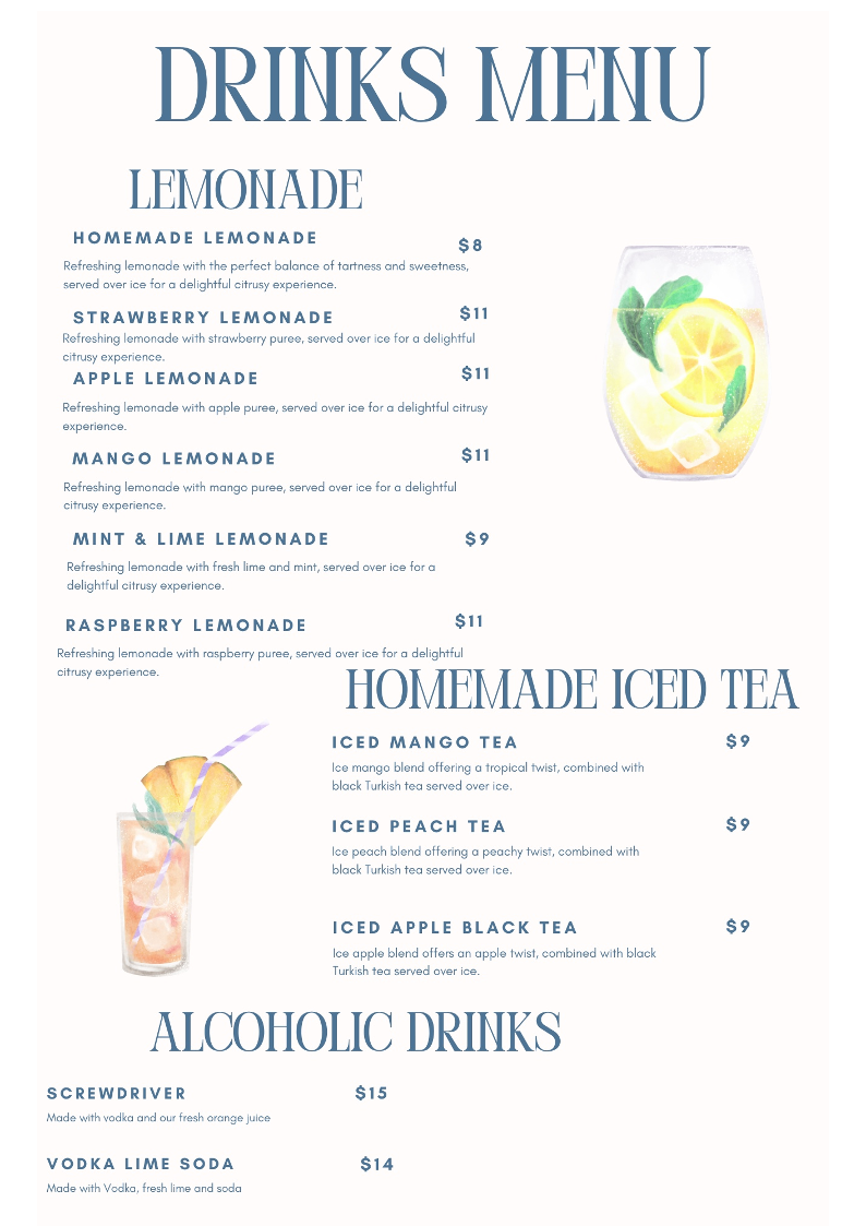 Menu, Ferah Cafe and Restaurant