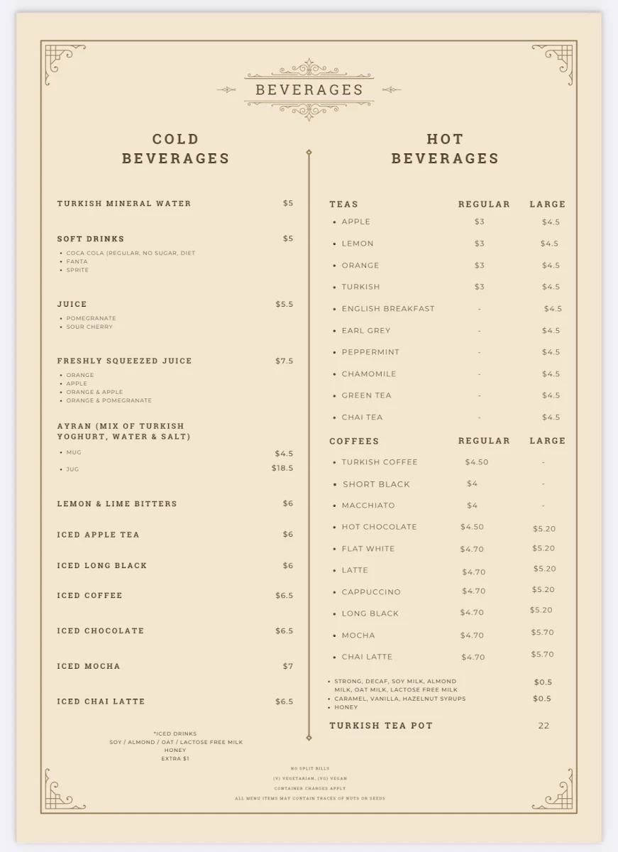 Menu, Ferah Cafe and Restaurant