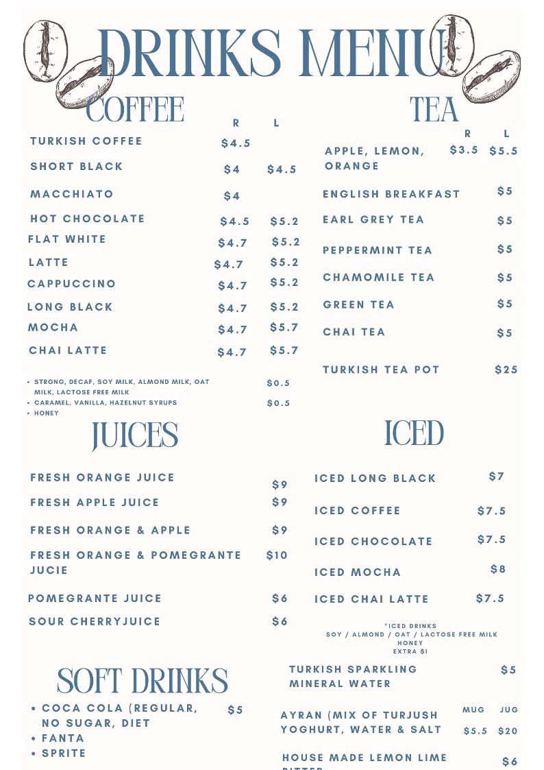 Menu, Ferah Cafe and Restaurant