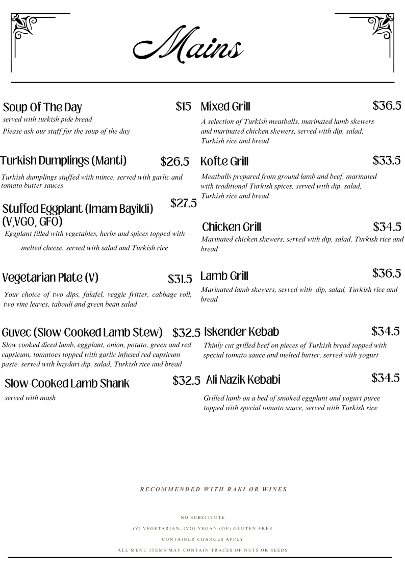 Menu, Ferah Cafe and Restaurant