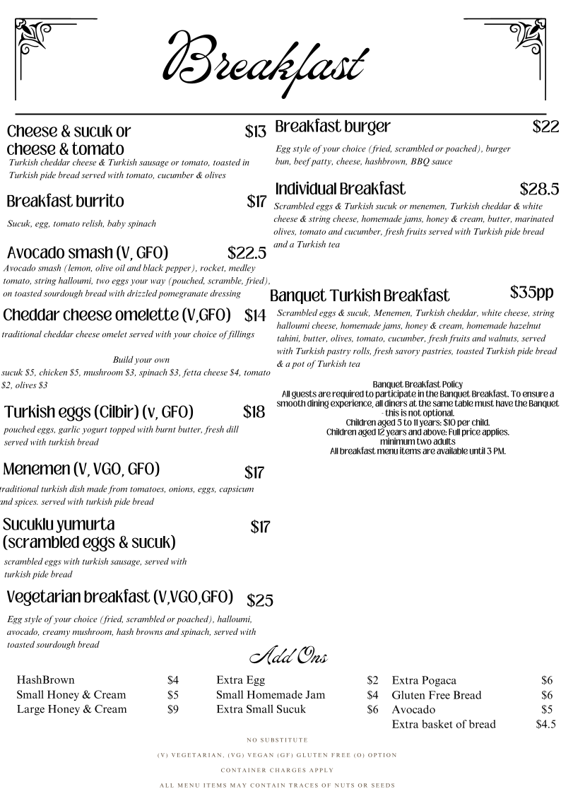 Menu, Ferah Cafe and Restaurant