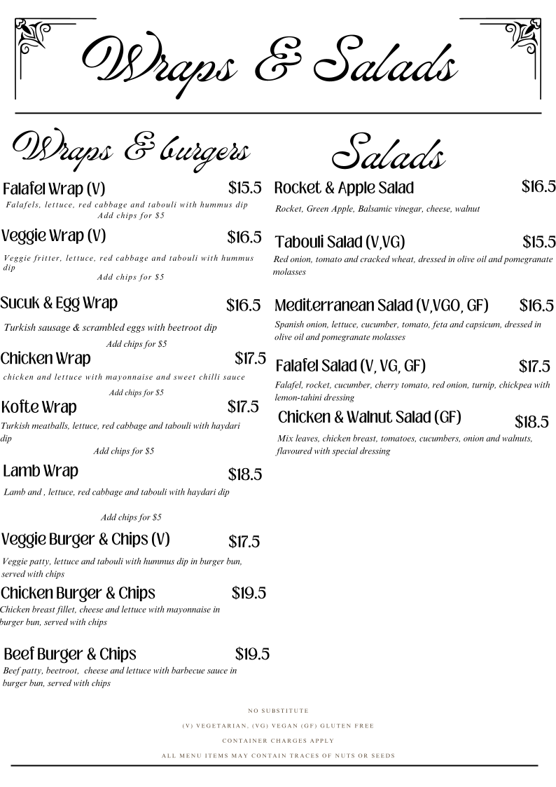 Menu, Ferah Cafe and Restaurant