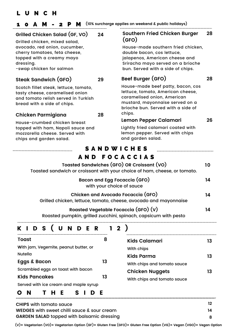 Menu, Magnolia on Orchard