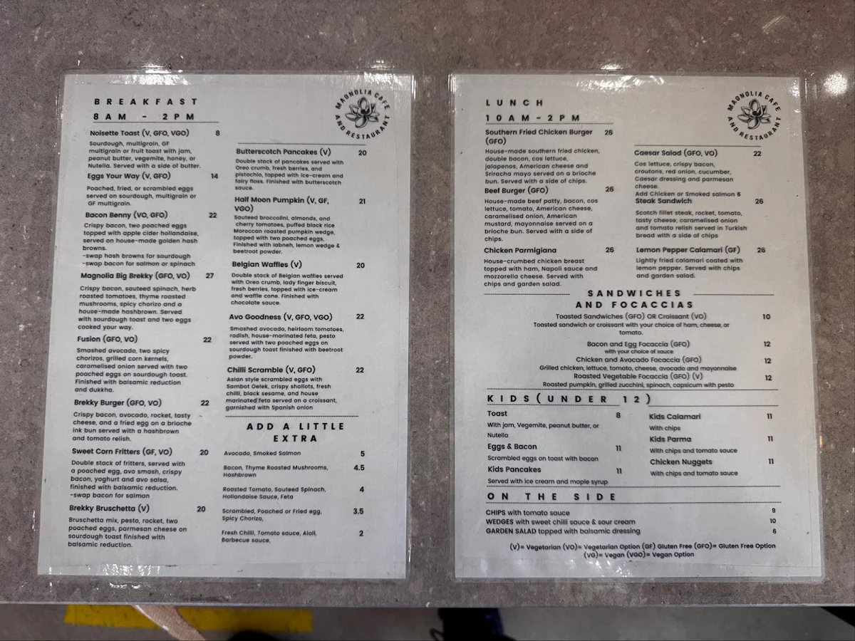 Menu, Magnolia on Orchard