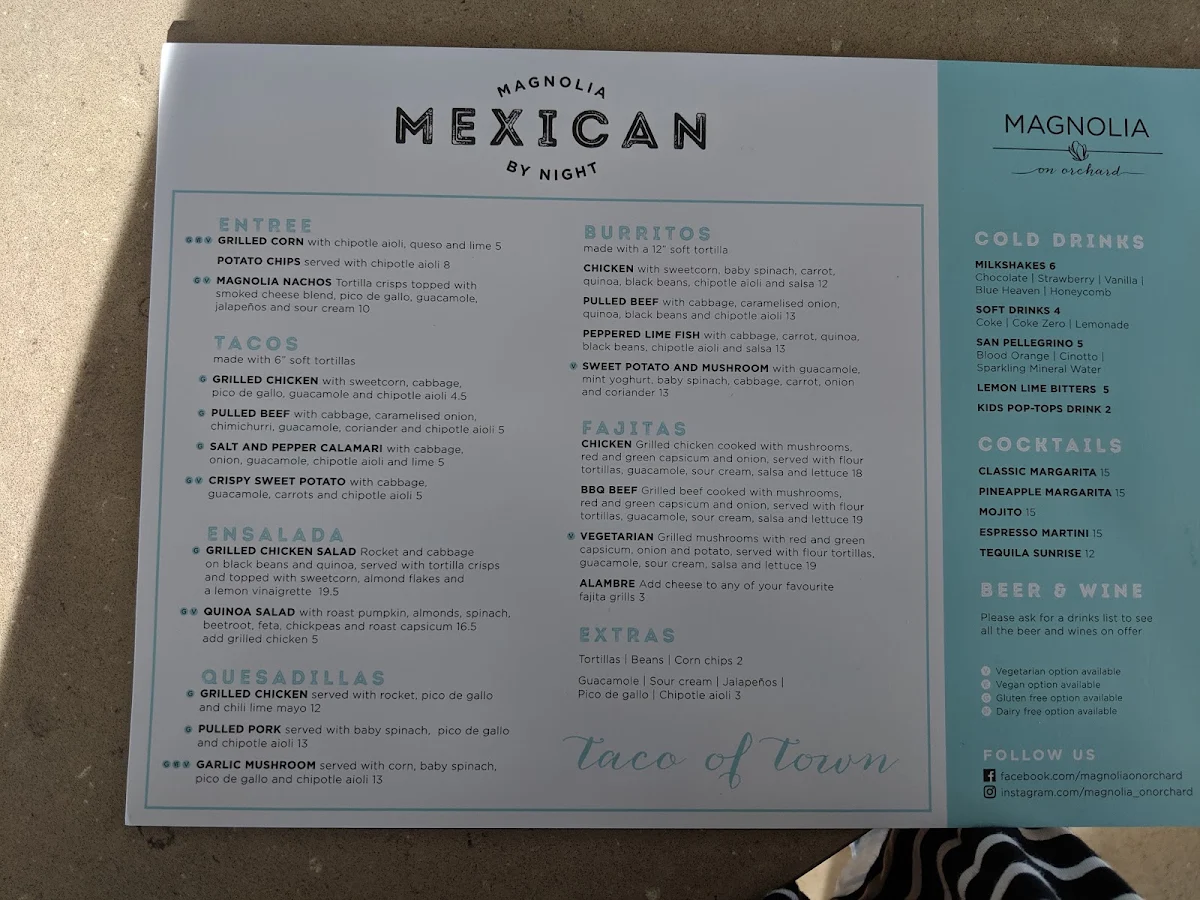 Menu, Magnolia on Orchard