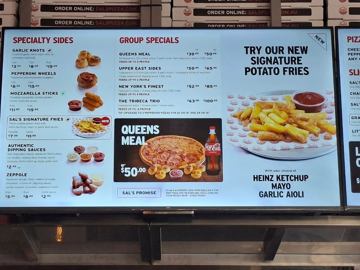 Menu, Sal's Authentic New York Pizza - Parramatta