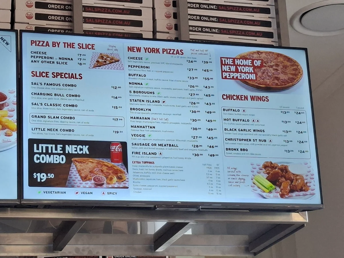 Menu, Sal's Authentic New York Pizza - Parramatta