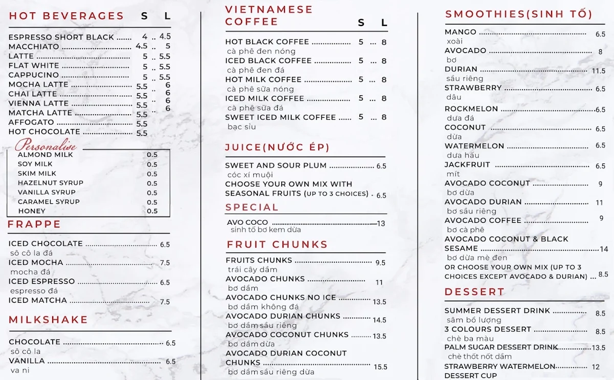 Menu, Canley Heights Corner Cafe