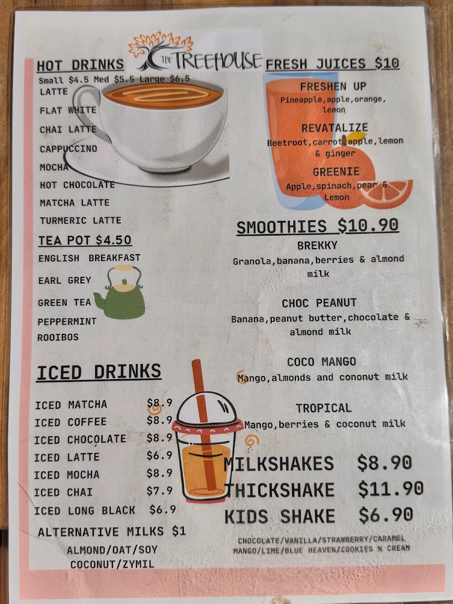 Menu, Tree House Cafe & Bar