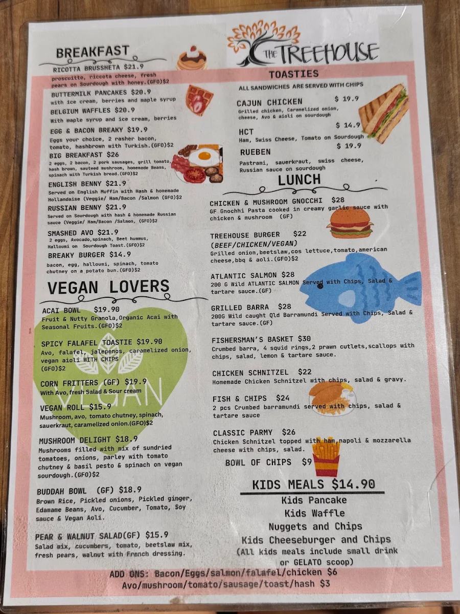 Menu, Tree House Cafe & Bar