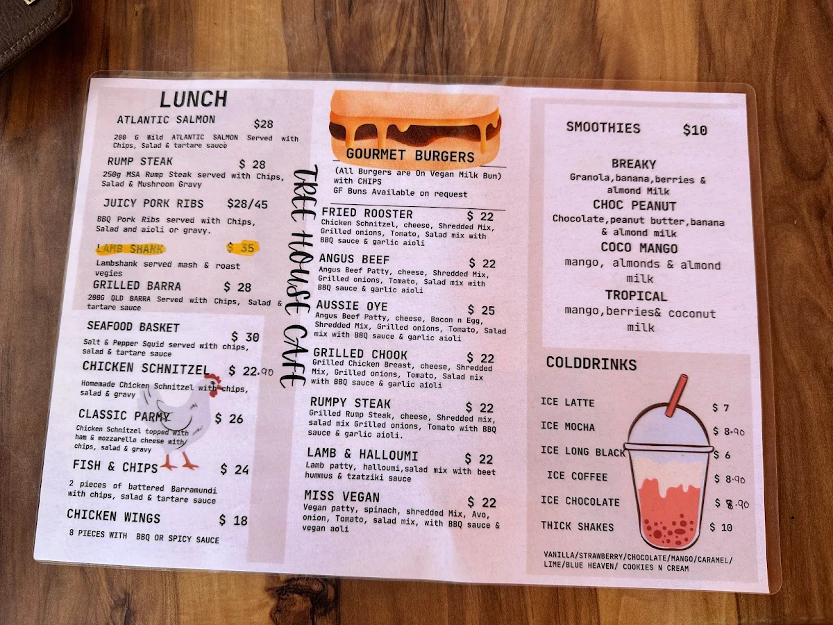 Menu, Tree House Cafe & Bar
