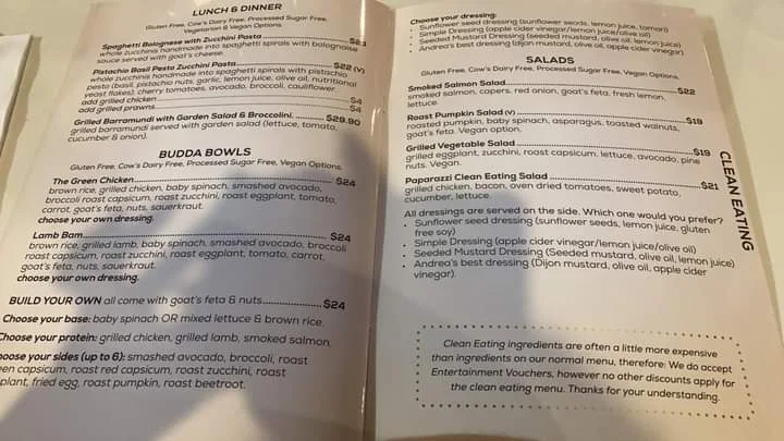 Menu, Cafe Paparazzi