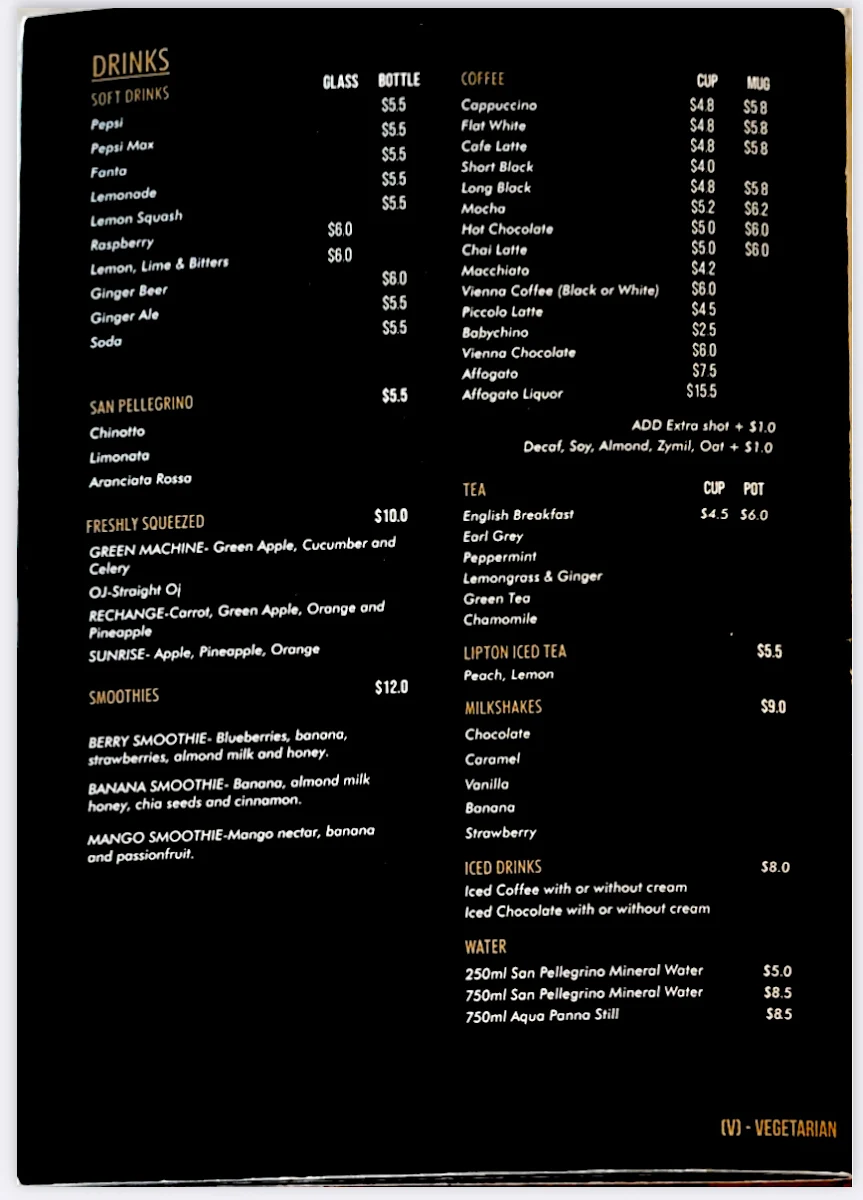 Menu, Cafe Paparazzi