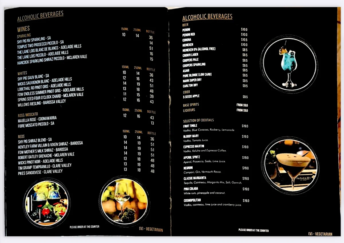 Menu, Cafe Paparazzi