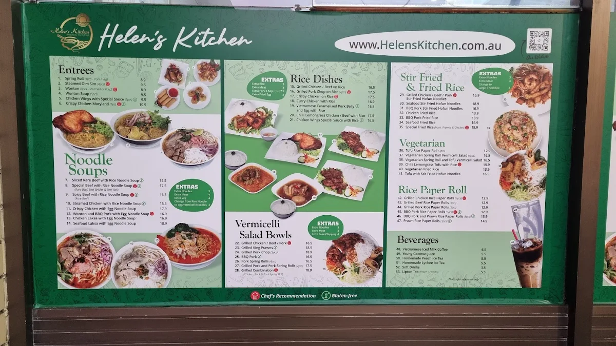 Menu, Helen's Kitchen