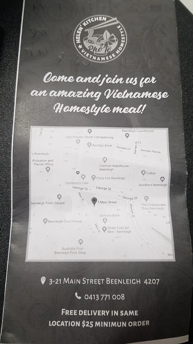 Menu, Helen's Kitchen