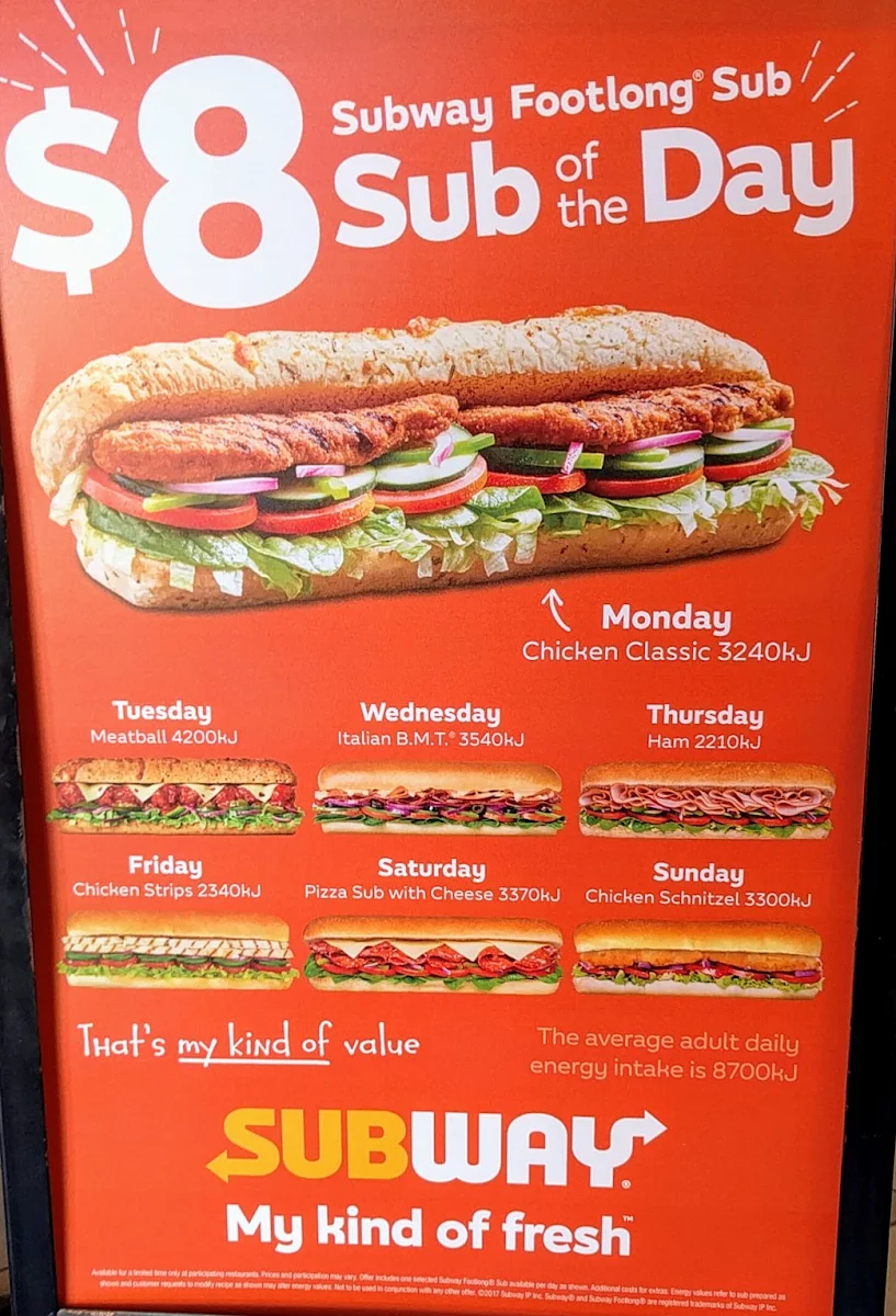 Menu, Subway Restaurant