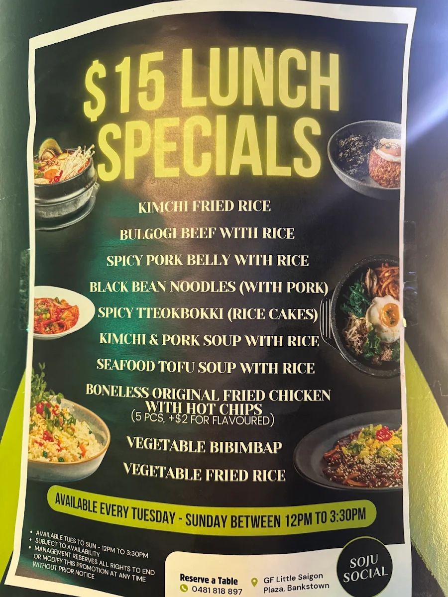 Menu, Soju Social