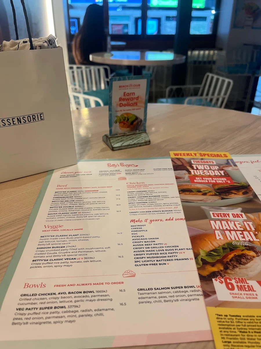 Menu, Betty's Burgers