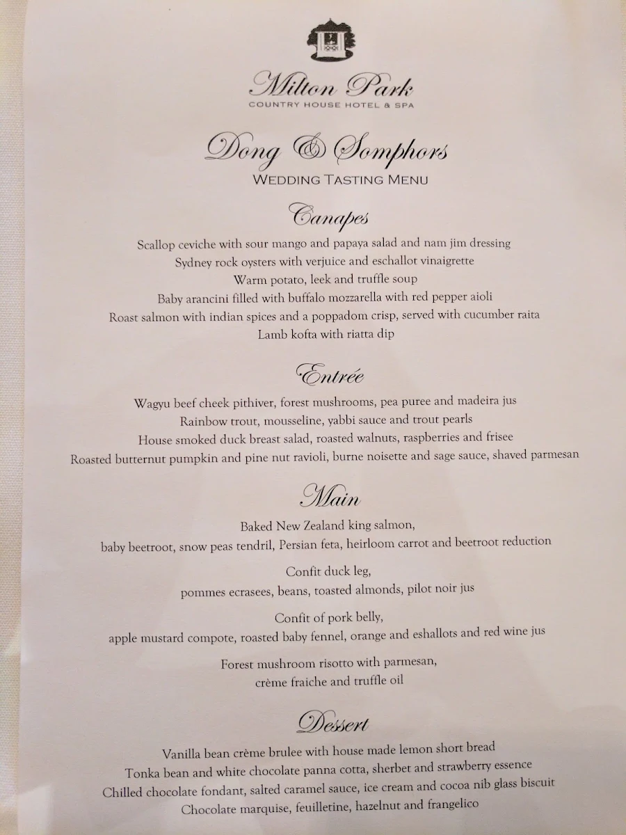 Menu, Horderns at Milton Park