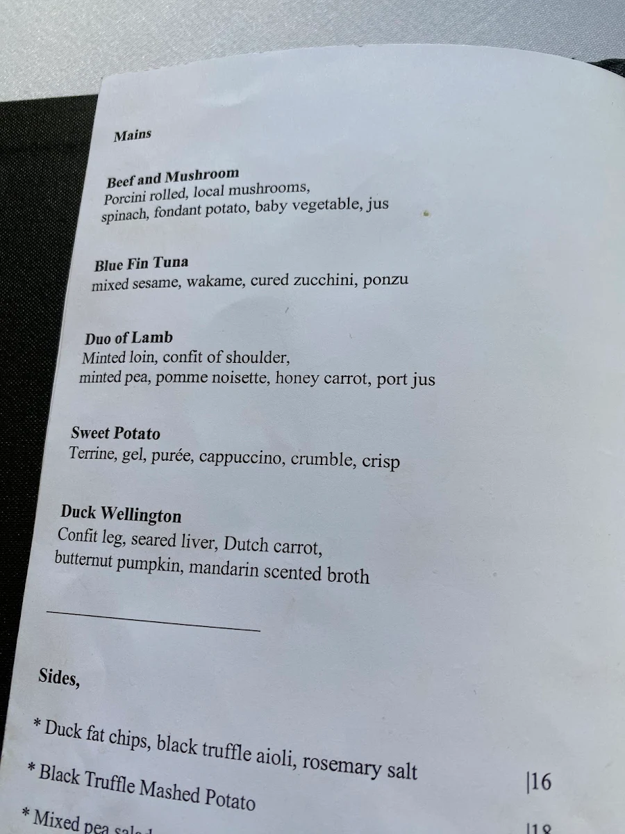 Menu, Horderns at Milton Park