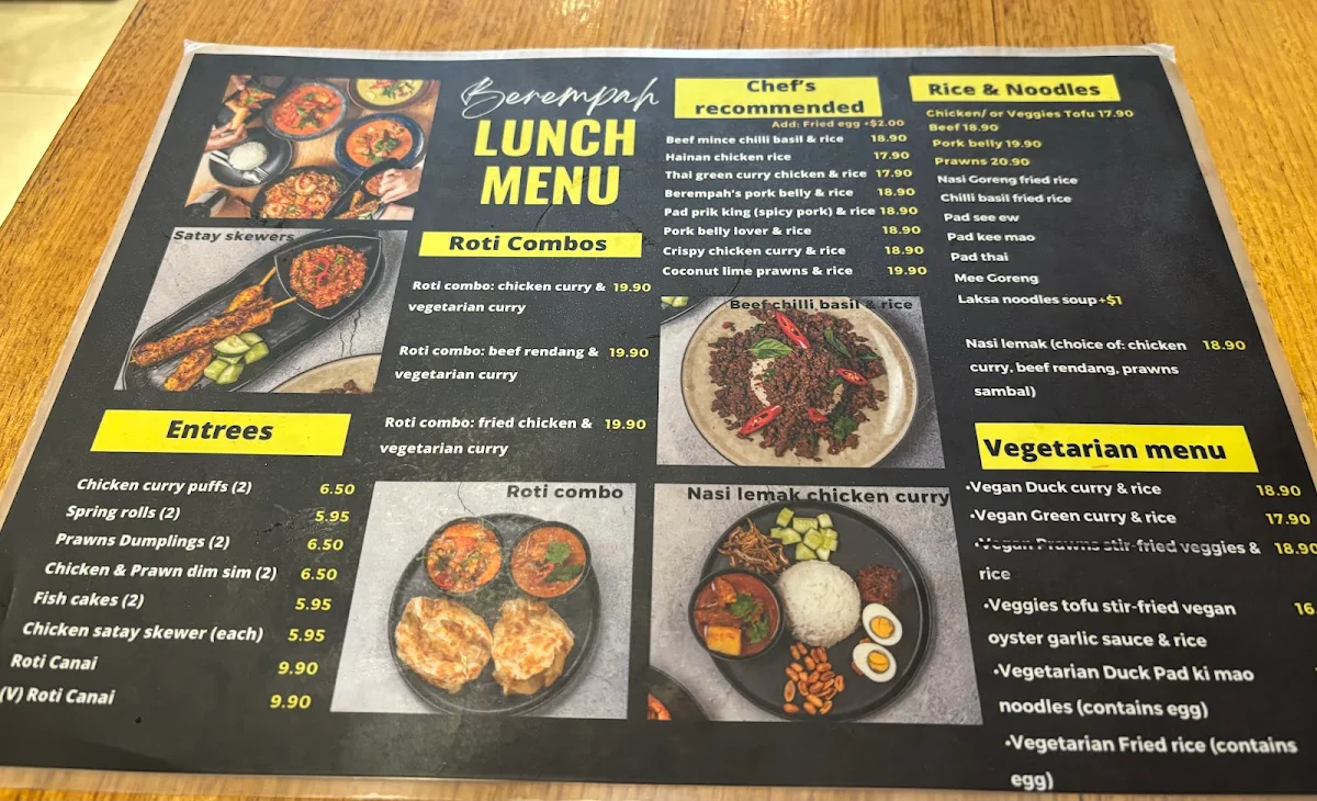 Menu, Berempah Malaysian Thai - Crows Nest