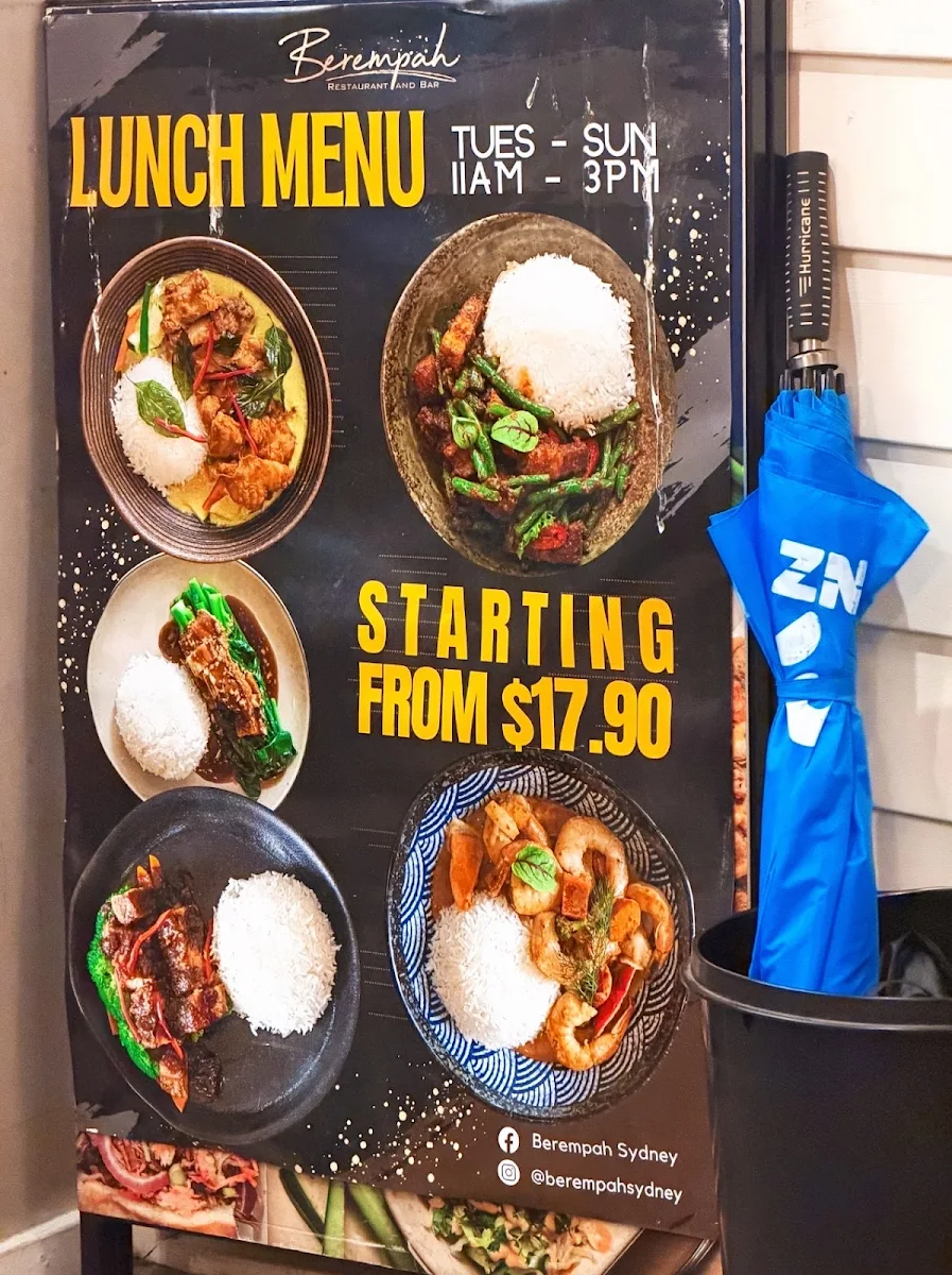 Menu, Berempah Malaysian Thai - Crows Nest