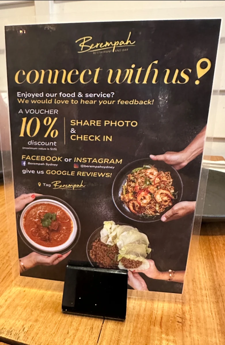 Menu, Berempah Malaysian Thai - Crows Nest