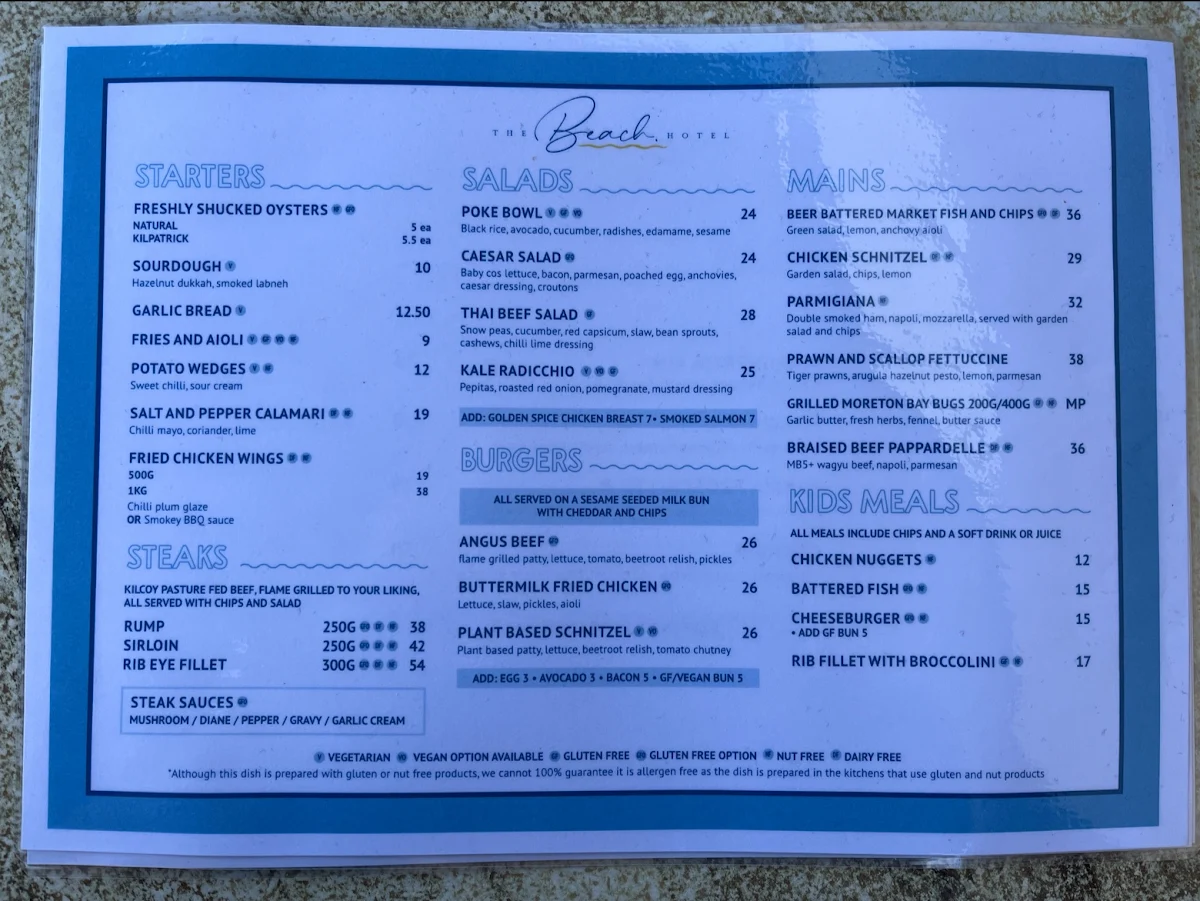 Menu, Manta Ray Bistro