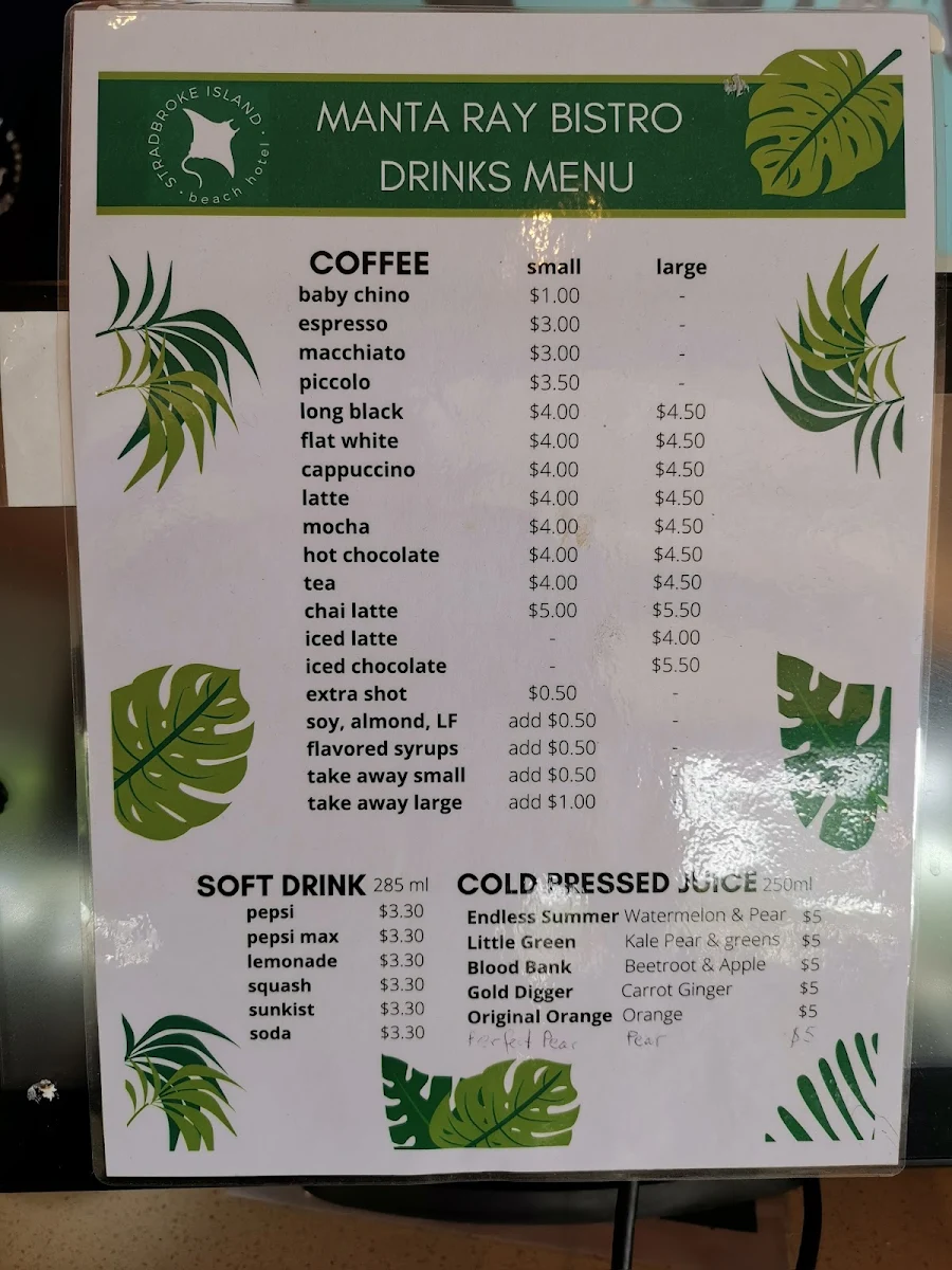 Menu, Manta Ray Bistro