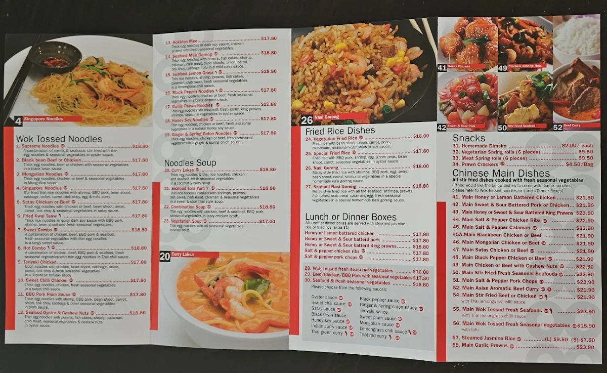 Menu, Mildura Noodle & Pasta Bar