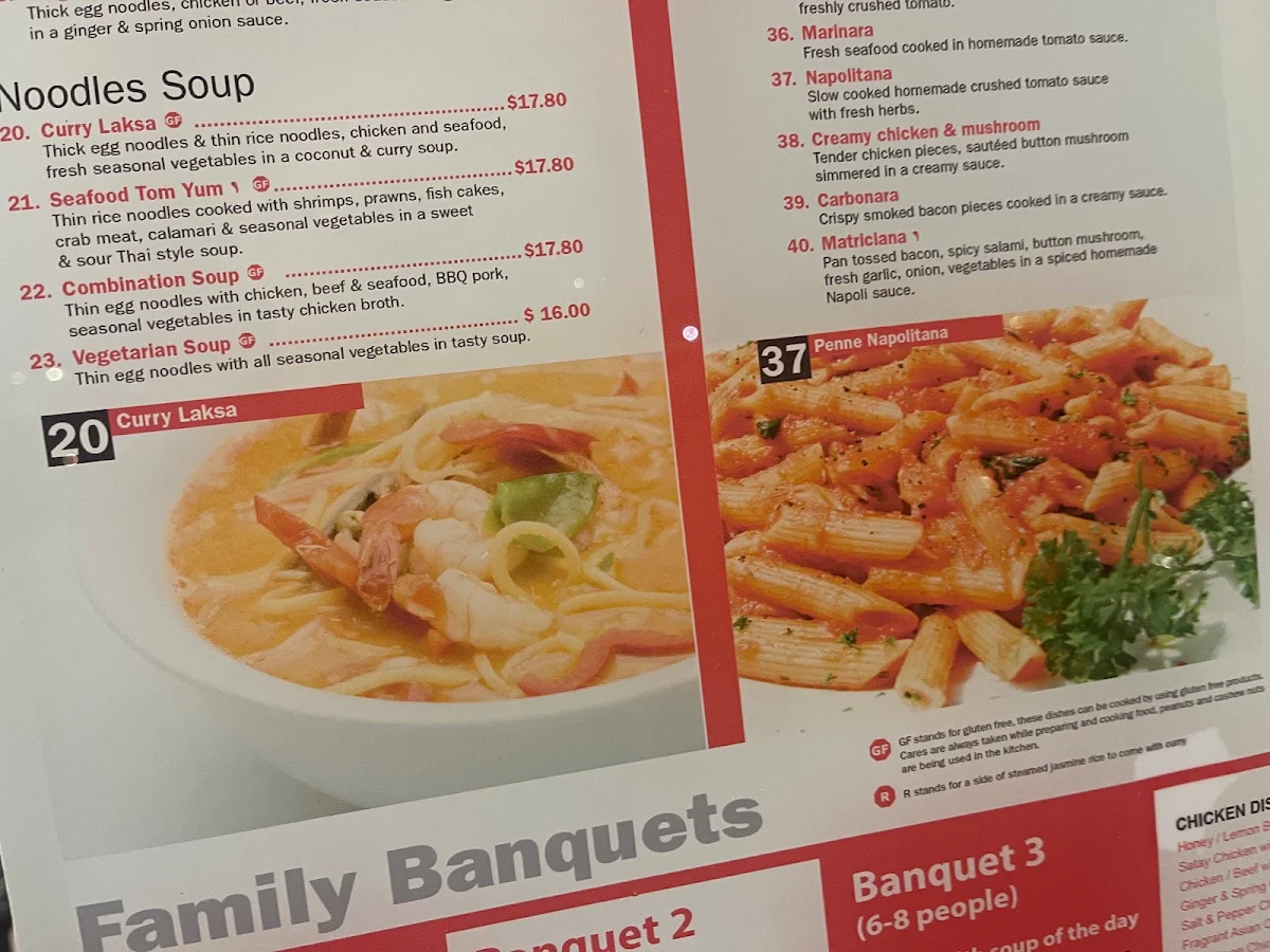 Menu, Mildura Noodle & Pasta Bar