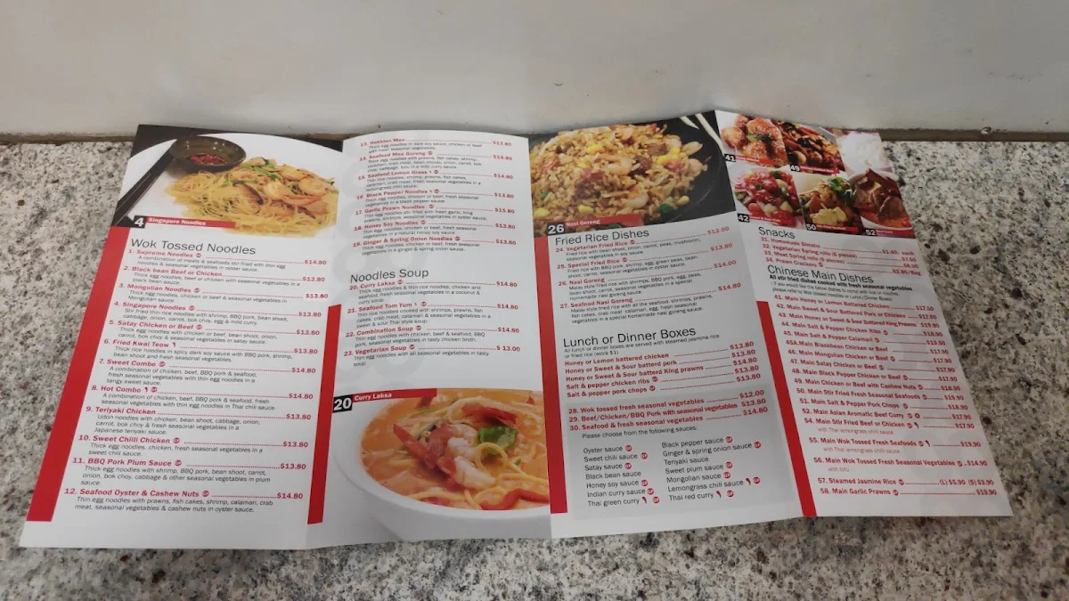 Menu, Mildura Noodle & Pasta Bar