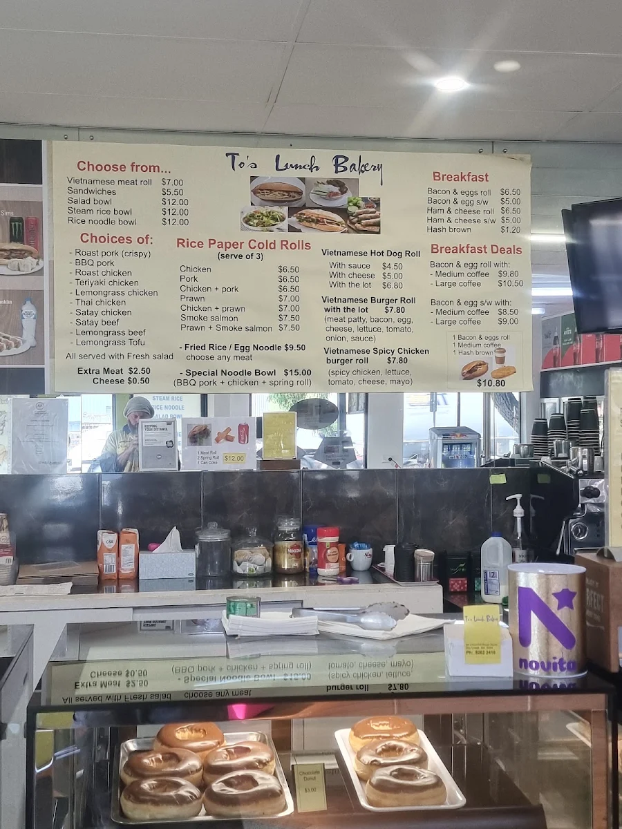 Menu, To's Lunch Bakery