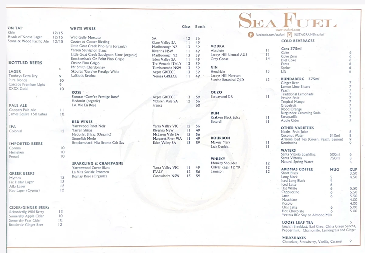 Menu, Sea Fuel West End (DINE-IN AND TAKEAWAY)