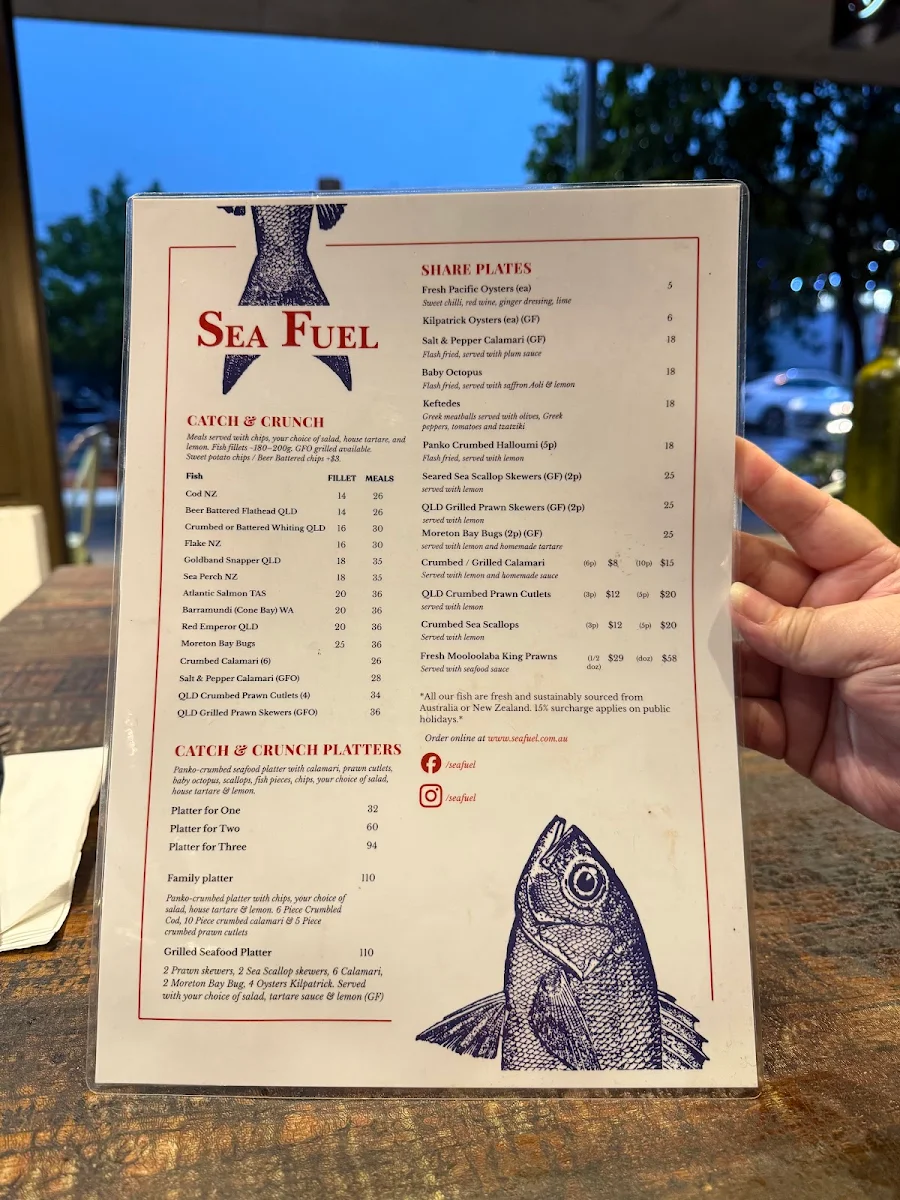 Menu, Sea Fuel West End (DINE-IN AND TAKEAWAY)