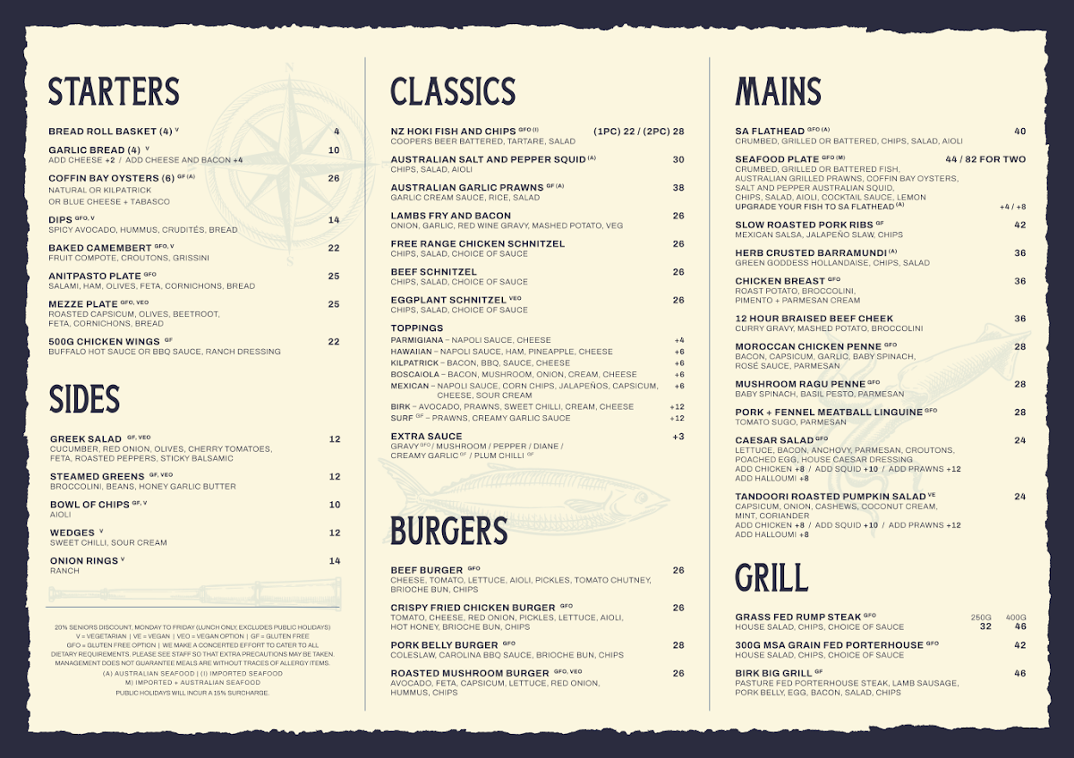 Menu, The Birkenhead Tavern