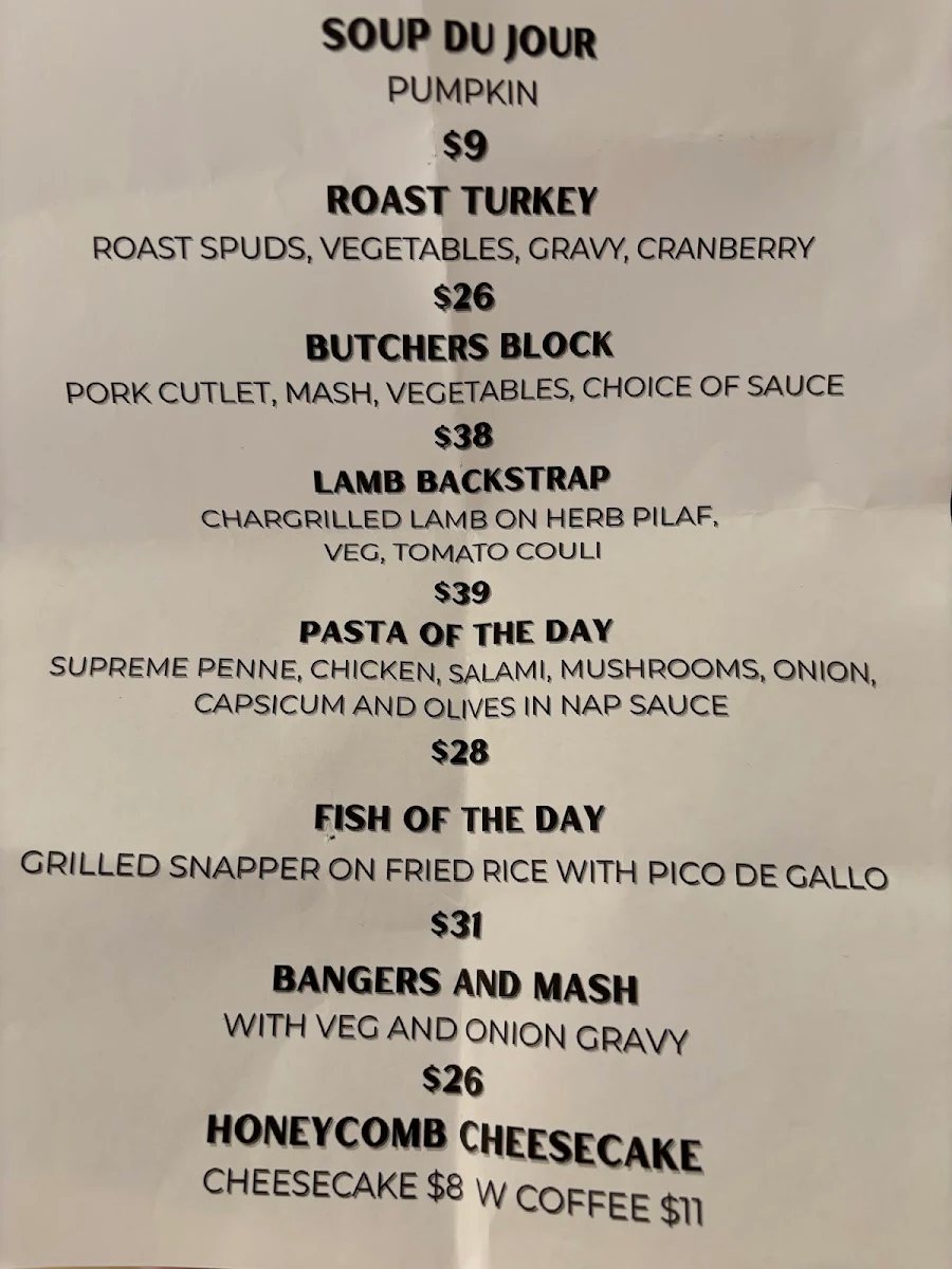 Menu, The Birkenhead Tavern