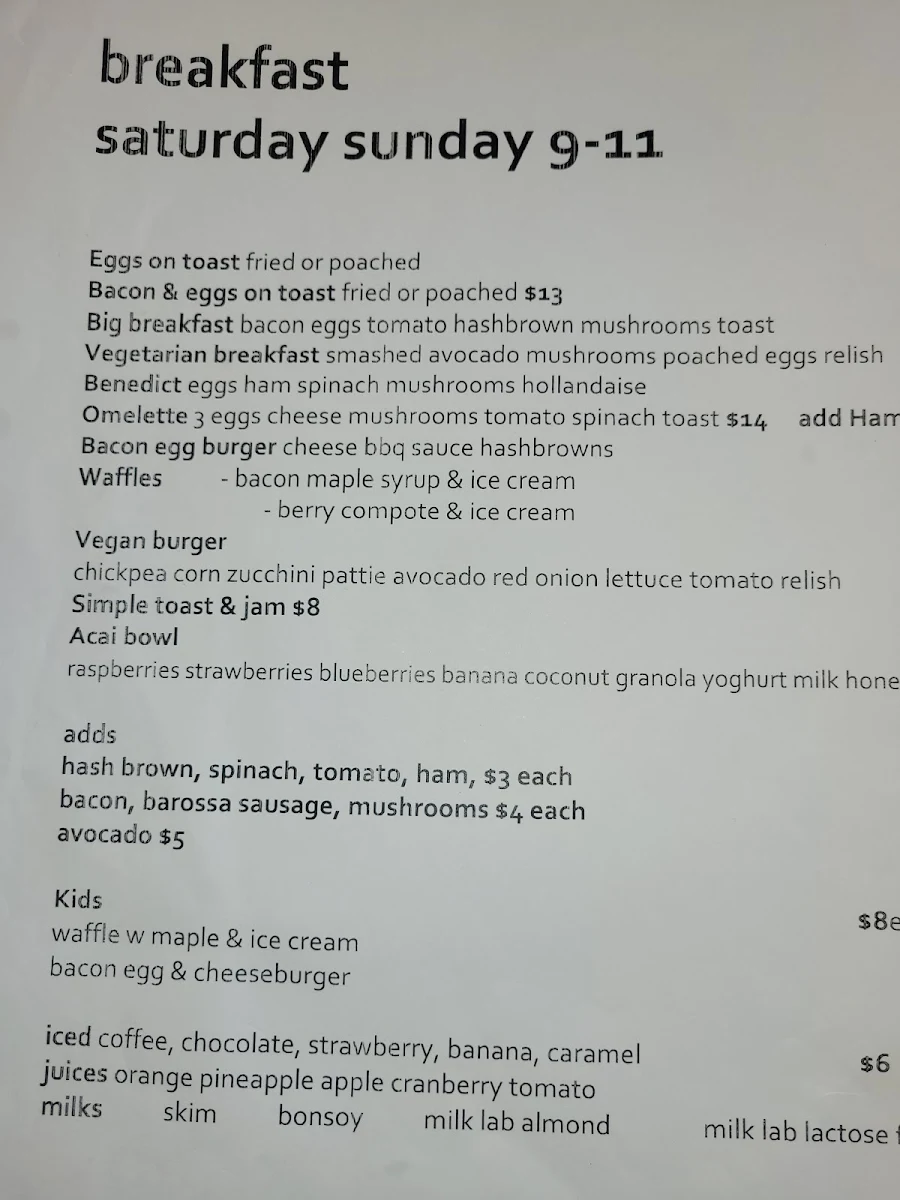 Menu, The Birkenhead Tavern
