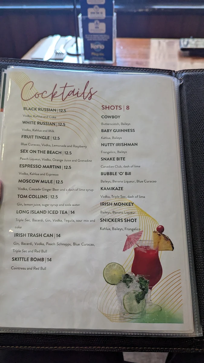 Menu, Molly Malones Irish Pub
