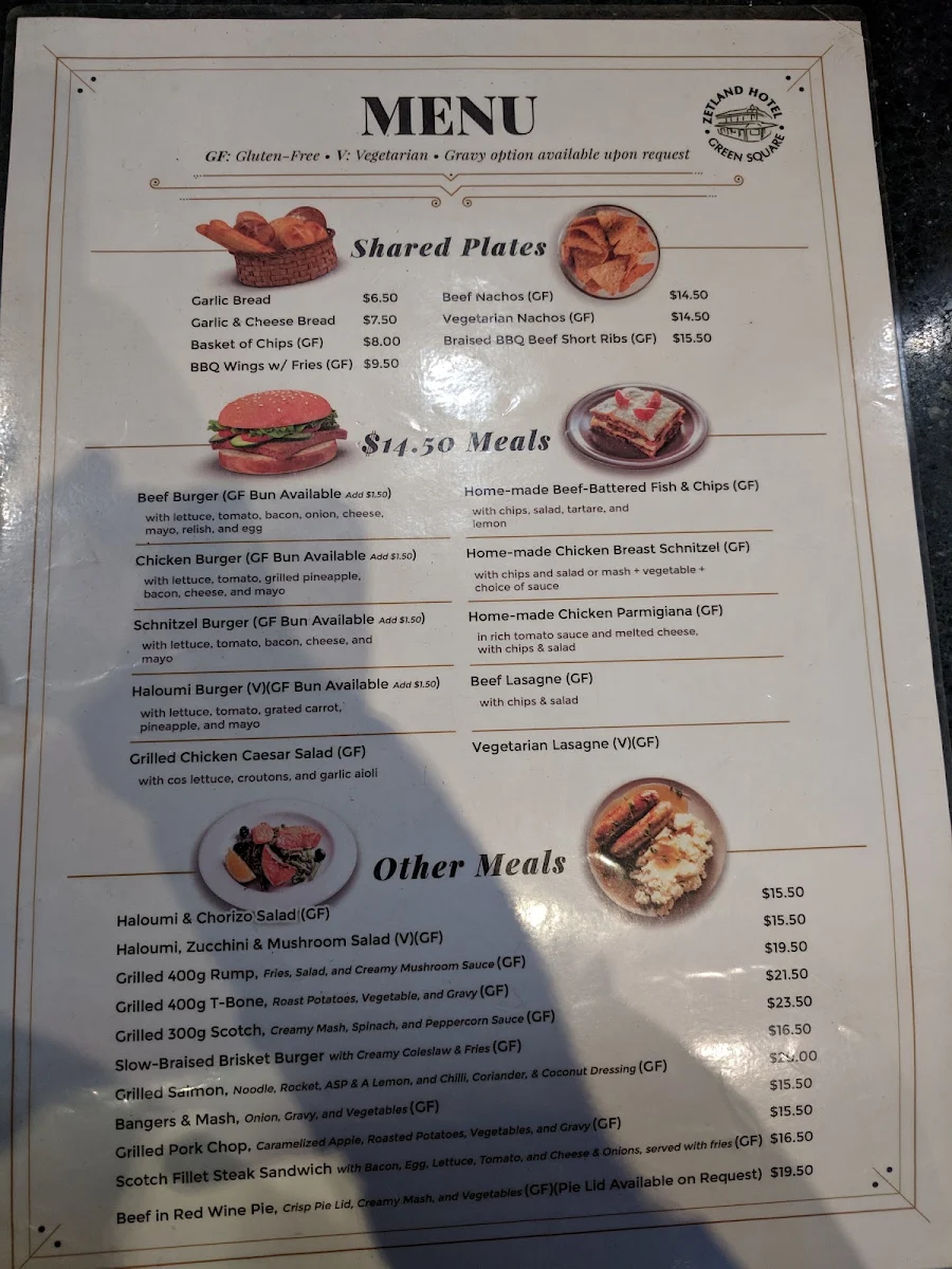 Menu, Zetland Hotel