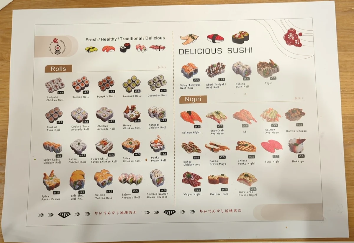 Menu, Yo! Sushi Train