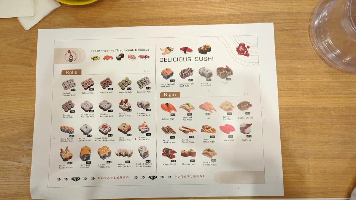 Menu, Yo! Sushi Train