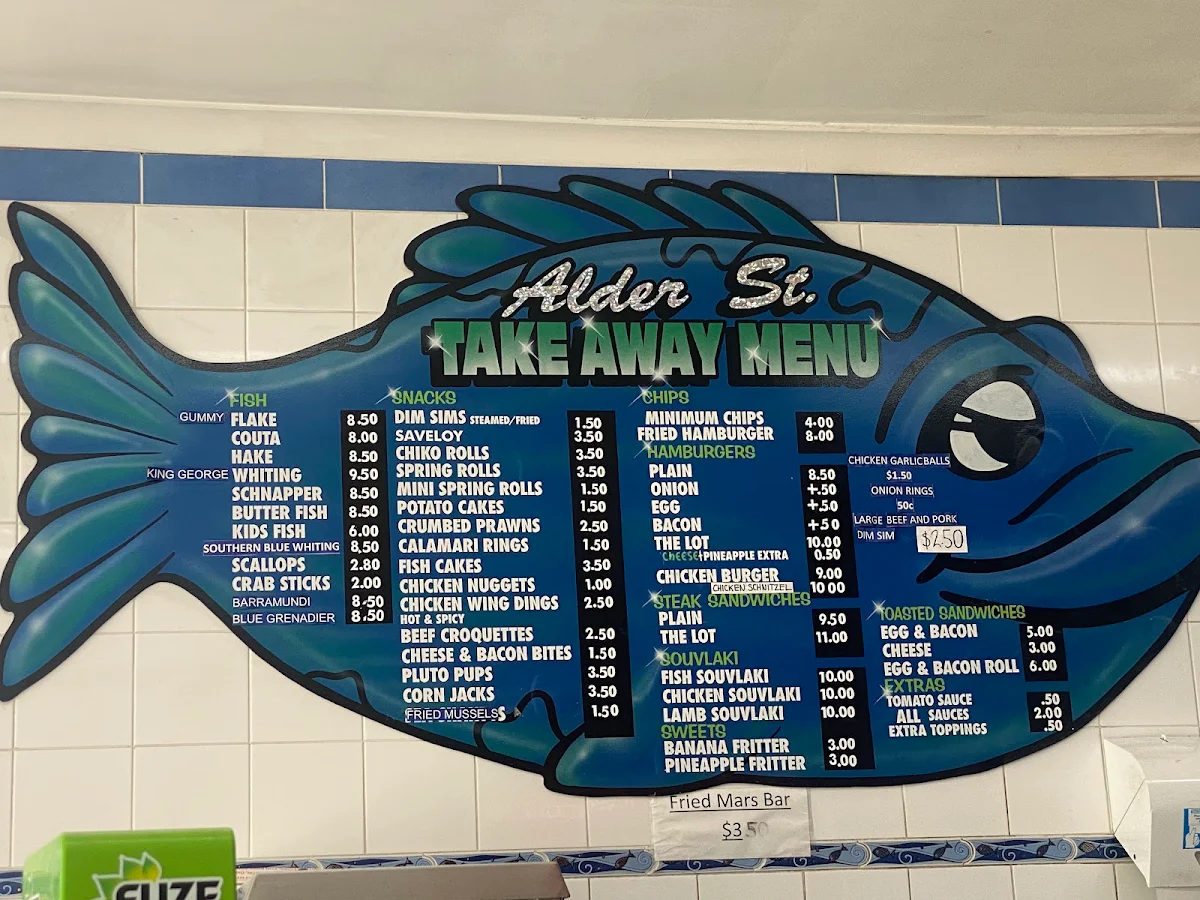 Menu, Alder Street Fish & Chips