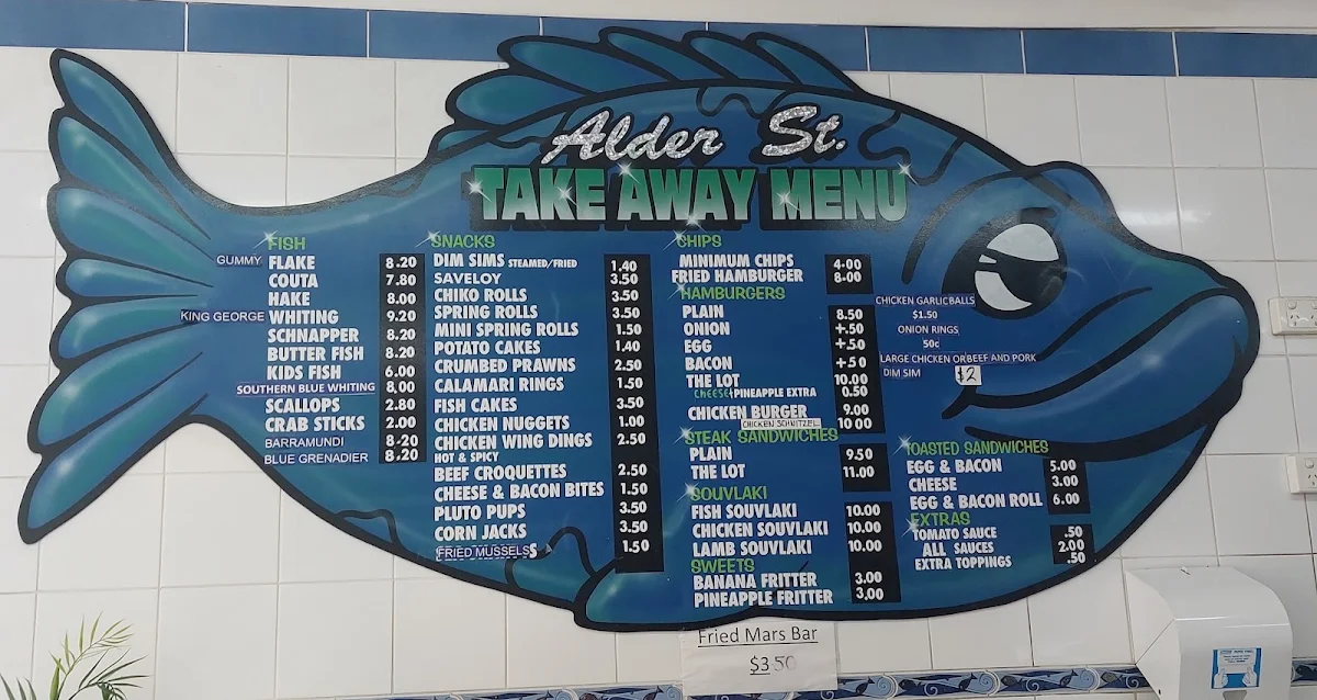 Menu, Alder Street Fish & Chips