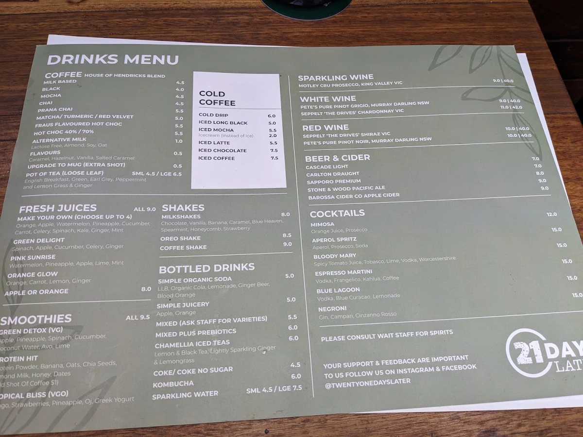 Menu, Twenty One Days Later